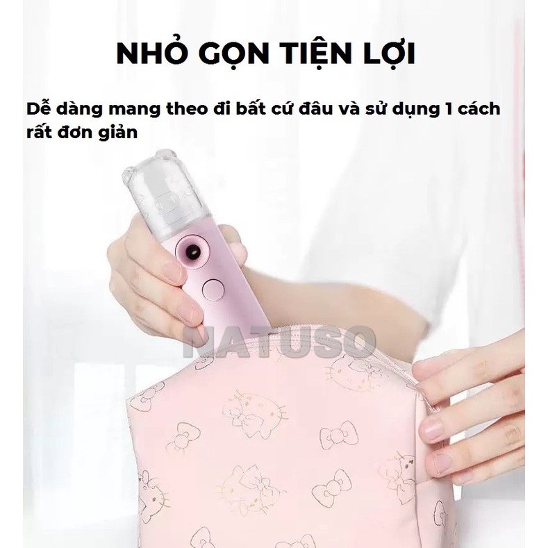 Máy phun sương tạo độ ẩm xông tinh dầu xịt khoáng mini cầm tay để bàn nhỏ gọn có đèn nhiều màu – Natuso B12