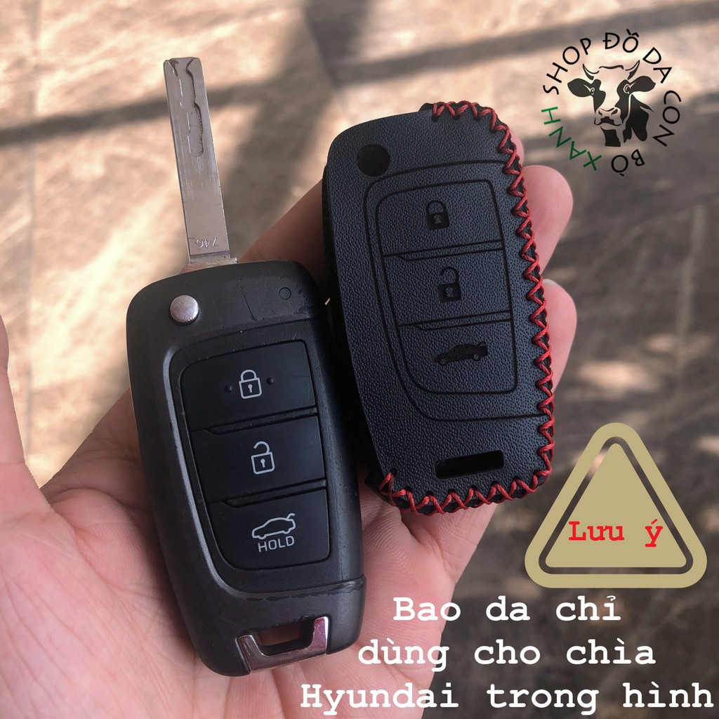 Bao da chìa khoá Hyundai accent MT bản thiếu chìa gập 2018 handmade da thật 007