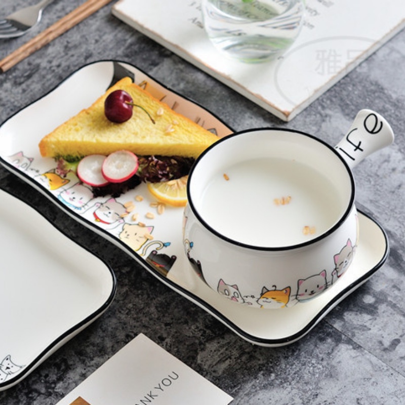 Set đựng đồ ăn sáng bằng sứ có tay cầm cao cấp Holame