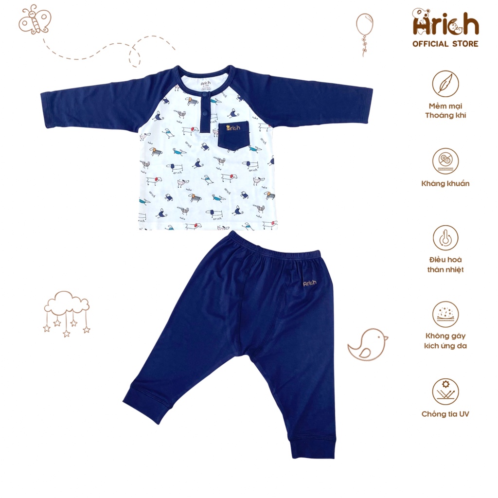 Set trang phục Arich dài tay họa tiết cho bé yêu từ 6m - 4y