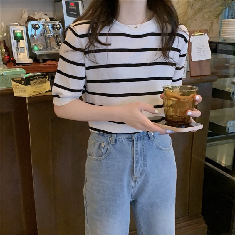 Áo Dệt Kim Họa Tiết Kẻ Sọc Màu Sắc Phong Cách Hàn Quốc Thời Trang 52660