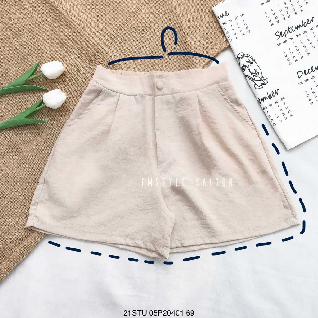 Quần short lưng thun VM STYLE đũi trơn nút giả ullzang thời trang 22STU03P20203