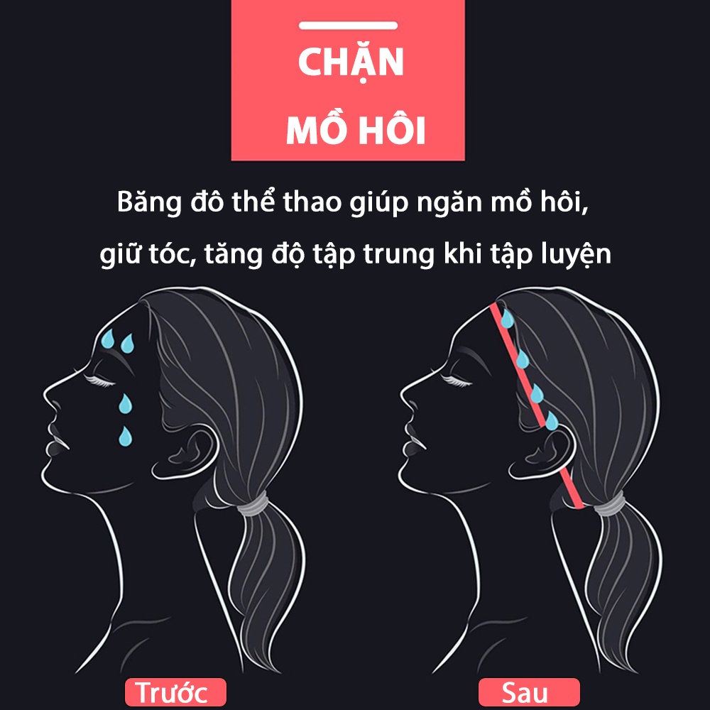 Băng đô thể thao chống trượt chặn mồ hôi, co giãn headband tập Gym bóng rổ bóng đá chạy bộ bóng chuyền 10mm