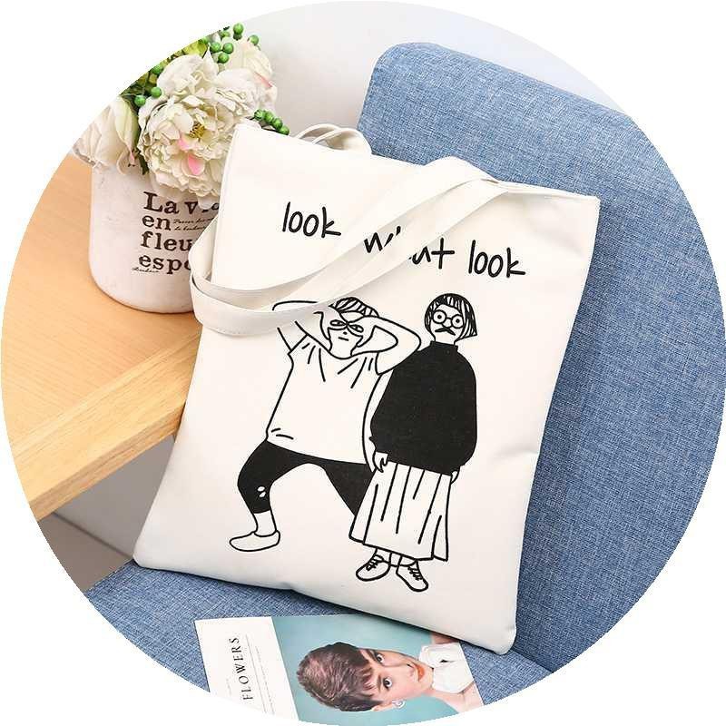 [BẢN MỚI NHẤT] Túi tote vải bố đựng đồ canvas đeo vai vừa khổ giấy A4 LOOK WHAT LOOK