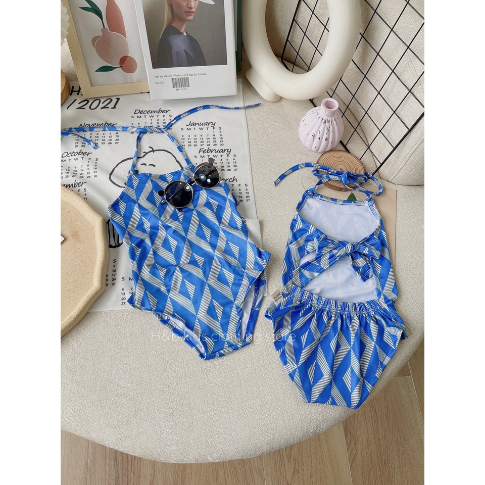 BIKINI Bé Gái Buộc Dây Cổ Xanh Tam Giác Siêu Yêu, Đồ Bơi Tobukids.vn Size 8-20kg
