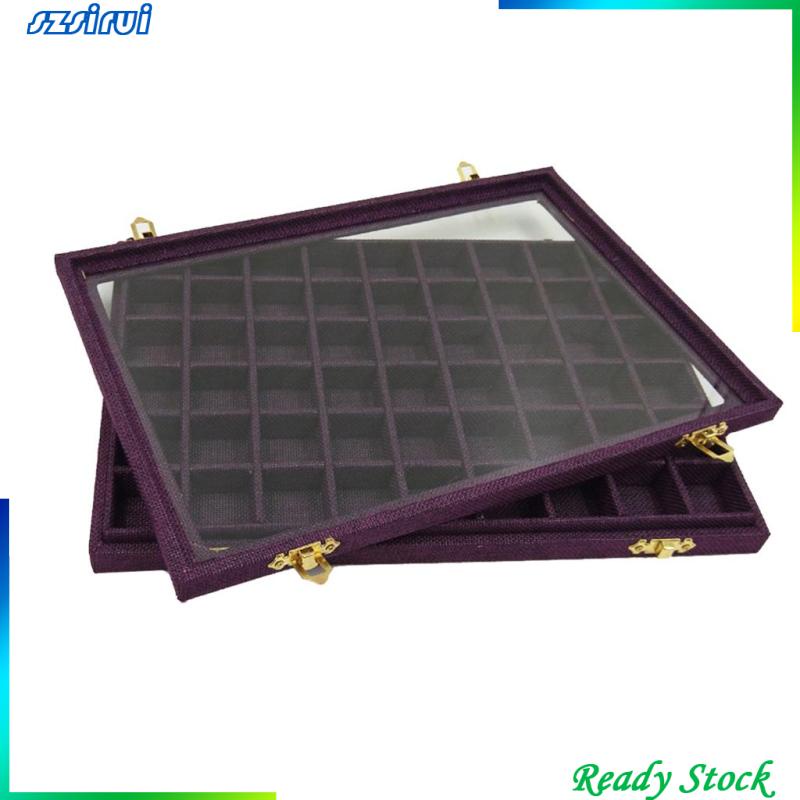 Hộp Vải Lanh Trong Suốt 54 Ngăn Đựng Trang Sức Có Nắp Đậy Tiện Dụng Ốp