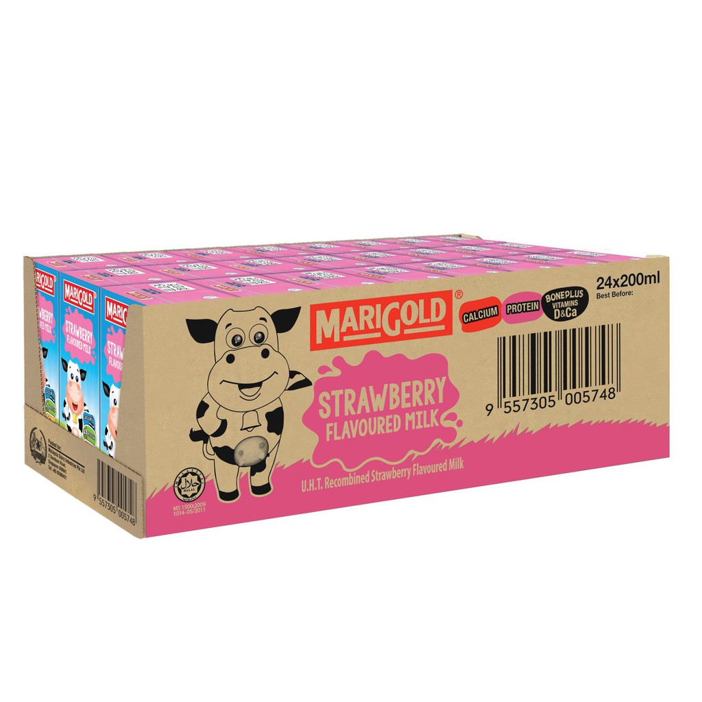 Sữa tiệt trùng Marigold mix dâu và nguyên kem thùng 24 hộp 200ml