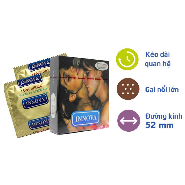 Bao cao su gai kéo dài thời gian Innova đen - hộp 3 bao