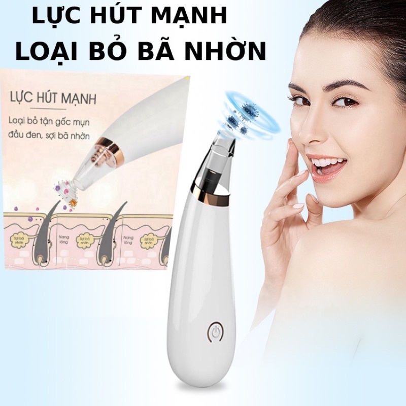 Máy Hút Mụn Mini, Hút Sạch Mụn Đầu Đen, Mụn Cám, Dầu Thừa với 3 Đầu Hút Siêu Tiện Lợi