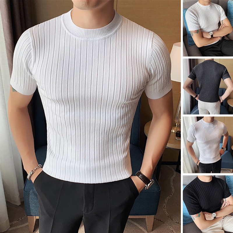 Áo Thun Croptop Dệt Kim Cổ Tròn Màu Trơn Thời Trang
