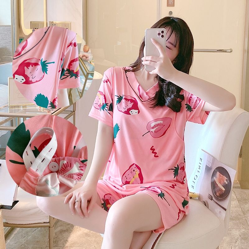 Set Đồ Bộ Ngắn Thoải Mái Cho Bà Bầu áo nữ đồ bộ pyjama pijama Đồ mặc nhà đồ ngủ nữ tiểu thư dễ thương lụa sexy cute bigsize dài tay hai 2 dây