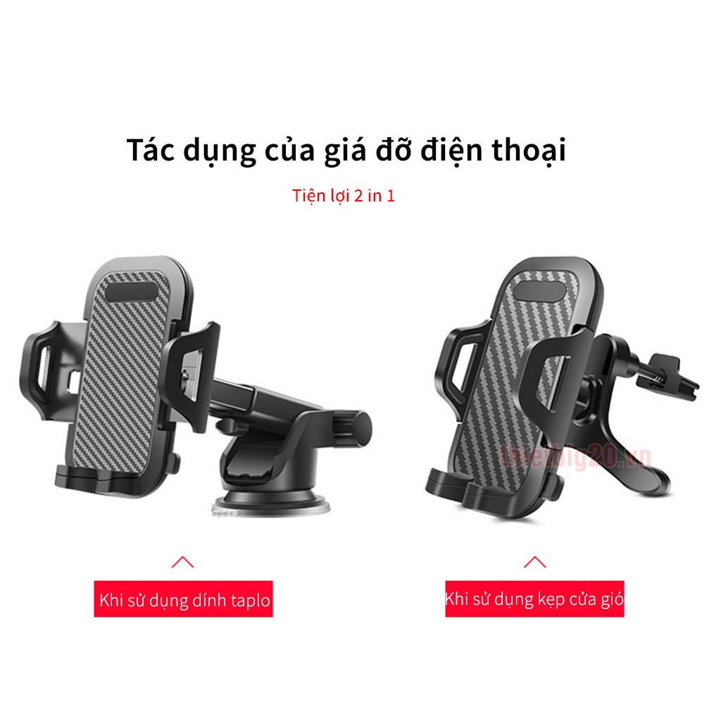 Giá đỡ điện thoại cho ô tô2 trong 1 dính taplo và kẹp cửa gió GXE25