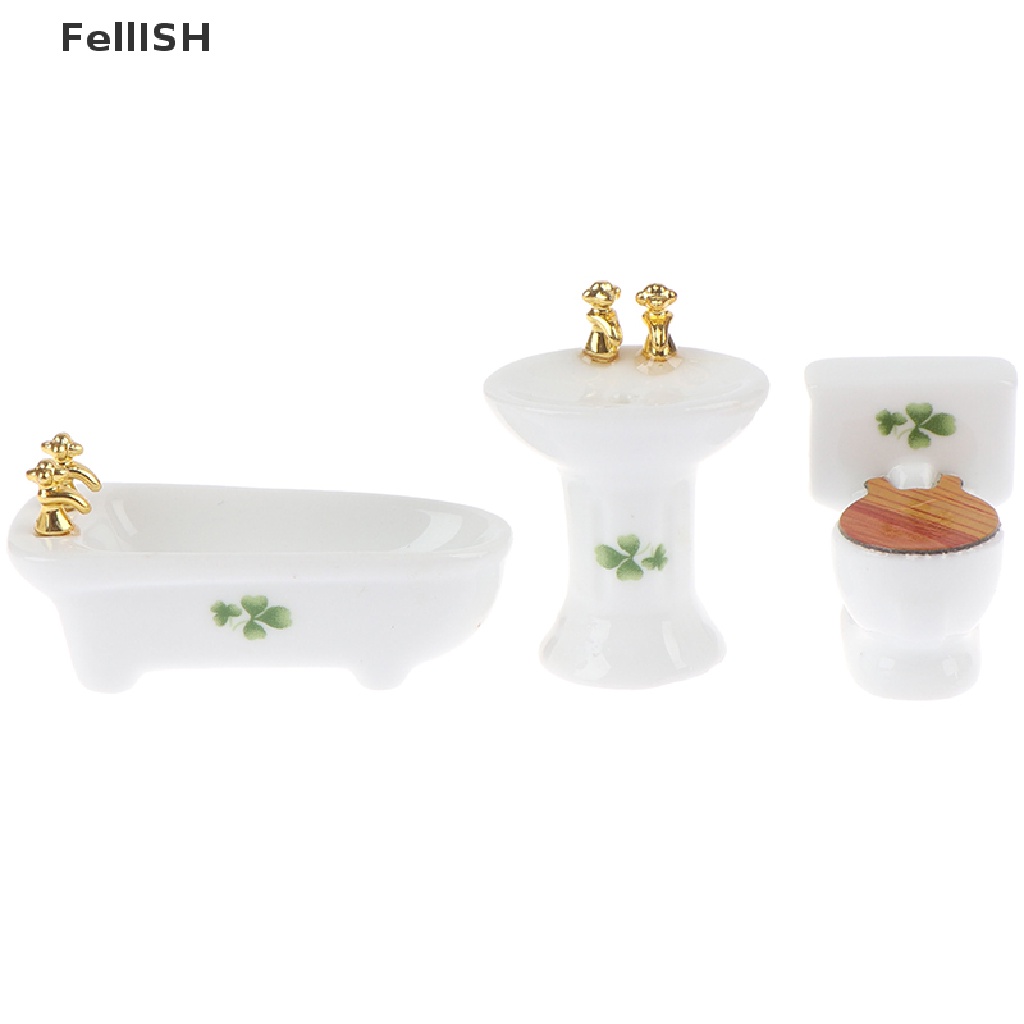 Set 3 Món Đồ Dùng Nhà Tắm Bằng Sứ Tỉ Lệ 1: 24 Độc Đáo Cho Nhà Búp Bê 439br