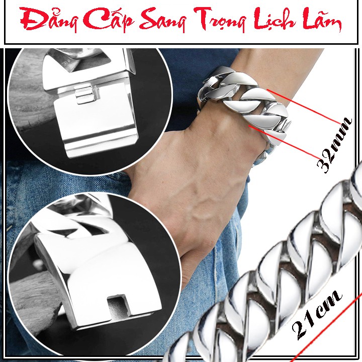 Lắc tay nam inox lặc đơn bảng to 32mm siêu ngầu - Bảo hành không đen, không gỉ - Thể hiện đẳng cấp phái mạnh