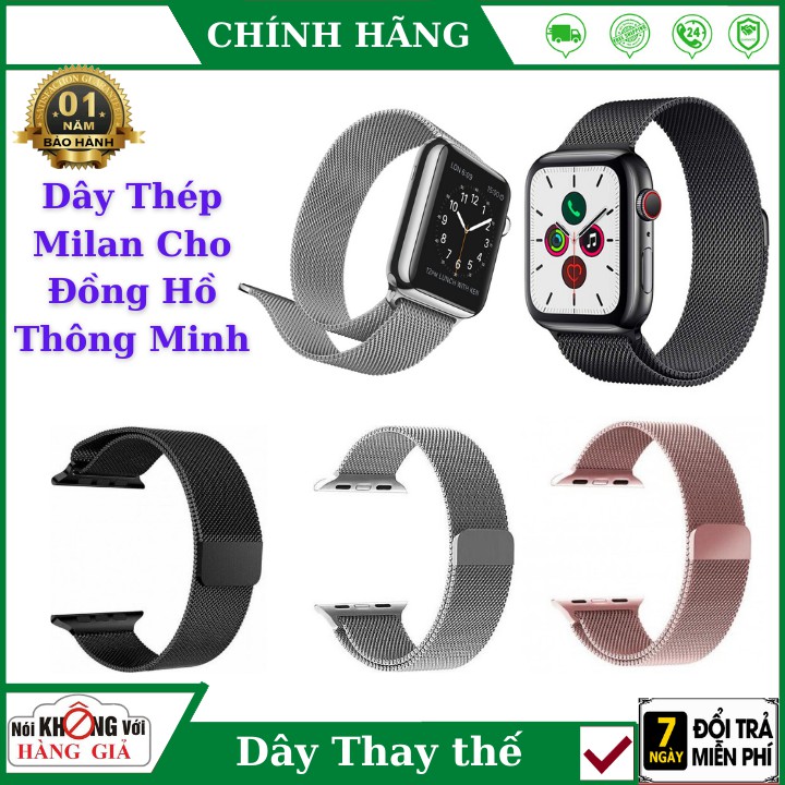 Dây Thép Milan chống gỉ cho đồng hồ thông minh T500 , T500 Plus , Hw16, Hw22, Watch 6, W26,W46, mặt 42/44mm