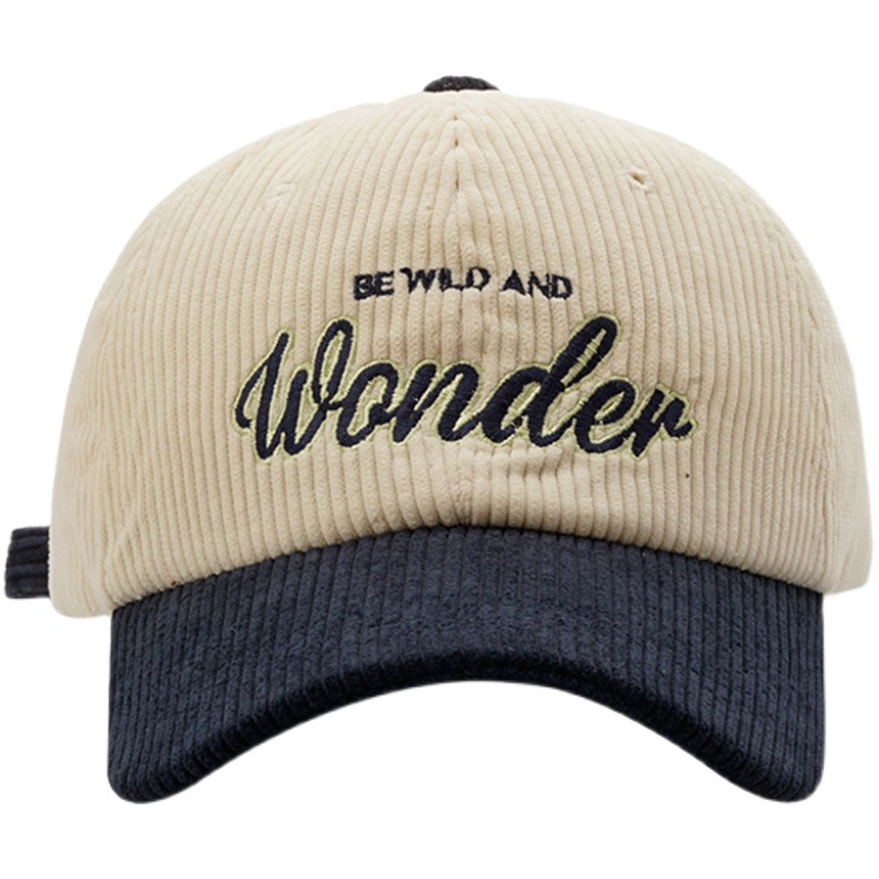 Mũ lưỡi trai nhung kẻ ghép vải thêu chữ thời trang thu đông Hàn Quốc cho cặp đôi