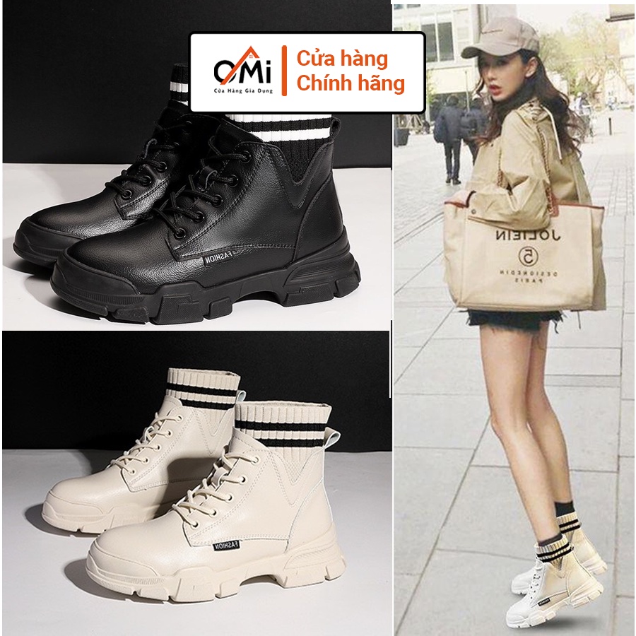Giày bốt cao cổ nữ loại 1, giày boot cao cổ OMI có chun len cổ chân cao 3 cm đế cao su mềm êm ái | BigBuy360 - bigbuy360.vn