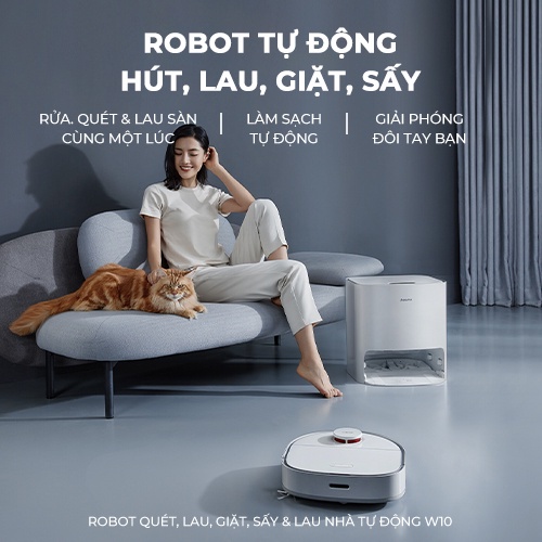 Robot hút bụi lau nhà Dreame W10, lực hút 4000pa, tự giặt giẻ, tự hút rác lên dock sạc, hàng chính hãng