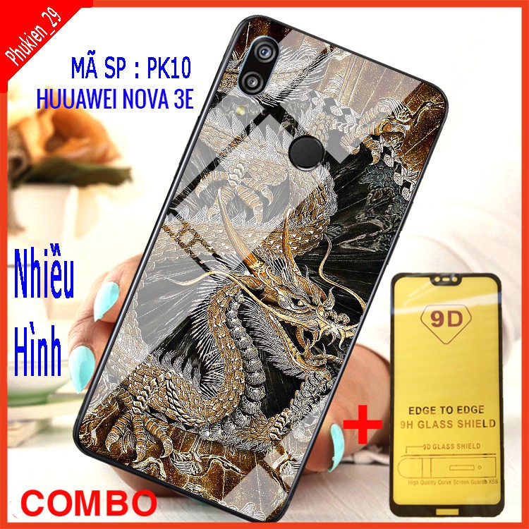 COMBO ỐP LƯNG HUAWEI NOVA 3E (ốp lưng kính 3D thế hệ mới + tặng kèm kính cường lực full màn hình)