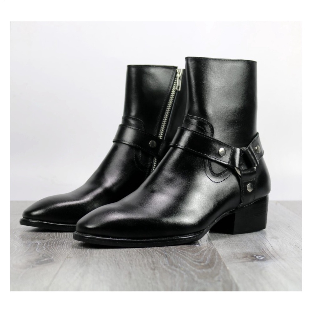 Giày Harness Boots cao cổ thời trang nam chất liệu da bò đế gỗ độn 4.5cm | BigBuy360 - bigbuy360.vn