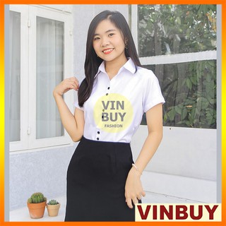 Áo sơ mi trắng ngắn tay nút đôi