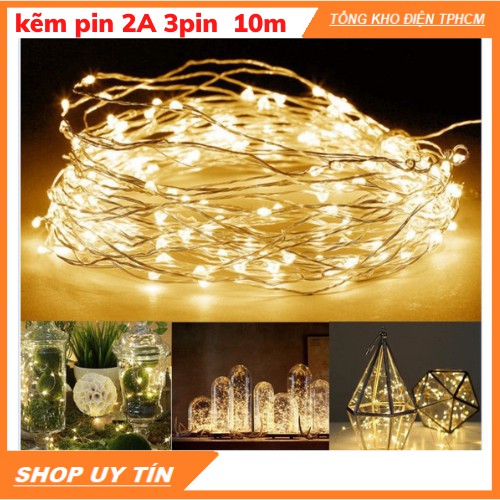 ✨Đèn dây kẽm dùng pin 2A 10m 100 led vàng, đèn trang trí lung linh siêu đẹp✨
