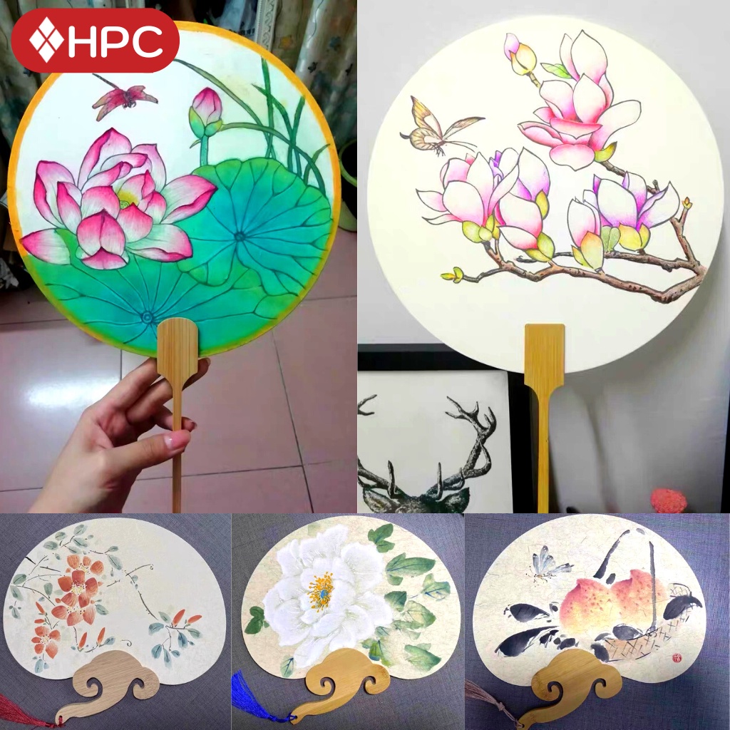Quạt Cầm Tay Quạt Cổ Trang Thư Pháp Tự Tô Màu, Hình Hoa Cán Gỗ Sáng Tạo Trang Trí Chụp Ảnh Sống Ảo Decor