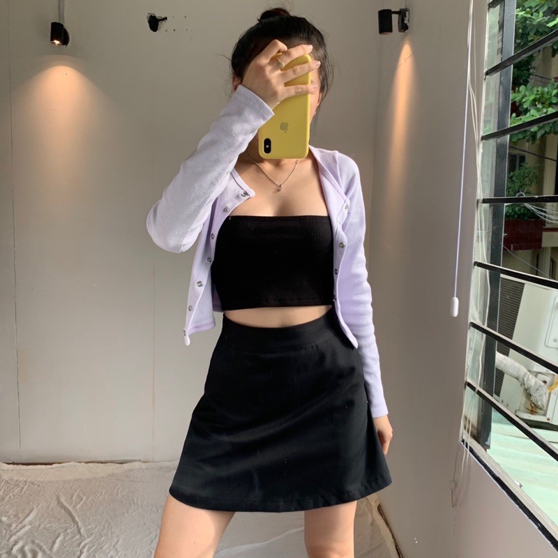 CROPTOP TAY DÀI NÚT BẤM