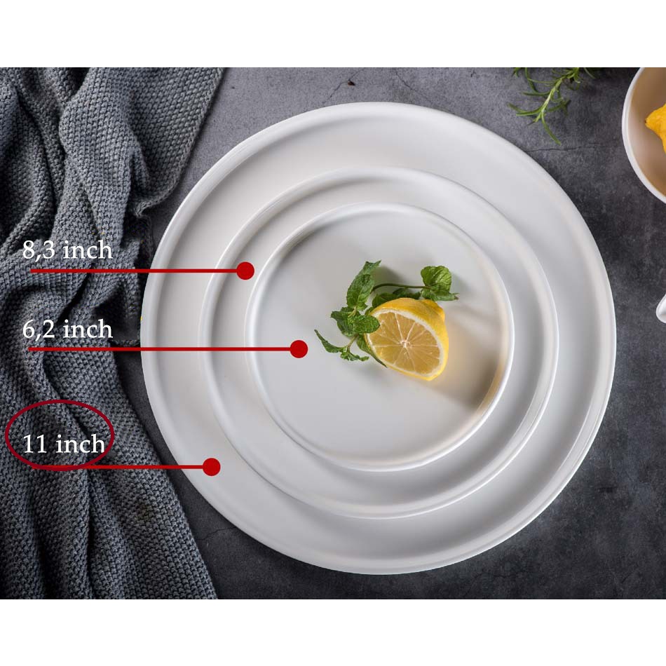 Đĩa tròn to đơn giản màu trắng phong cách Bắc Âu 2 size 28cm