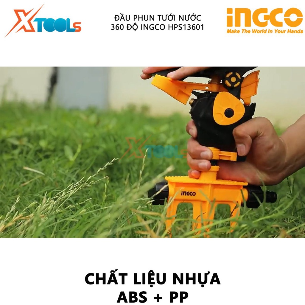Đầu phun nước xoay 360 độ INGCO HPS23602 | bộ đầu phun nước tưới cây Kích thước 16,5 * 14 * 8cm, Chất liệu ABS và PP, bộ