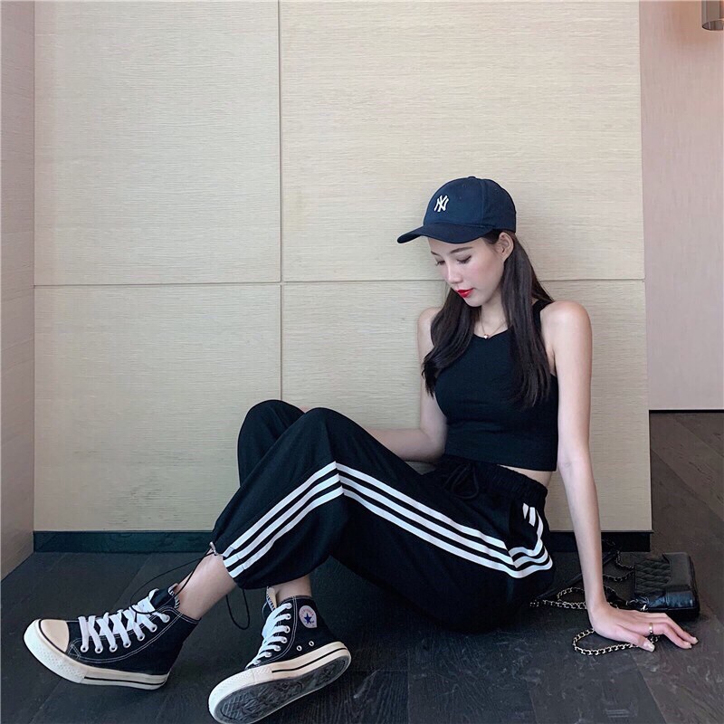 [Rẻ Vô Địch] Quần Thun Da Cá 3 Sọc Rút Dây Thể Thao Nam Nữ Màu Đen Xám Basic Ulzzang Unisex Hot | BigBuy360 - bigbuy360.vn