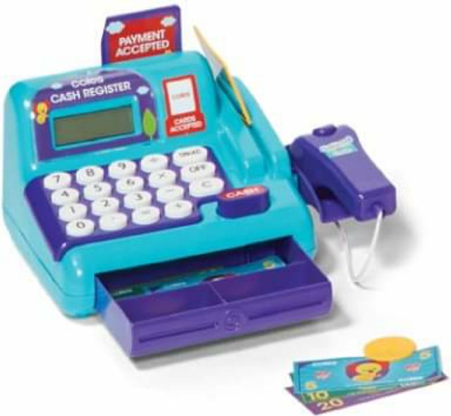 Máy tính tiền siêu thị đồ chơi Coles màu xanh dương cho bé.