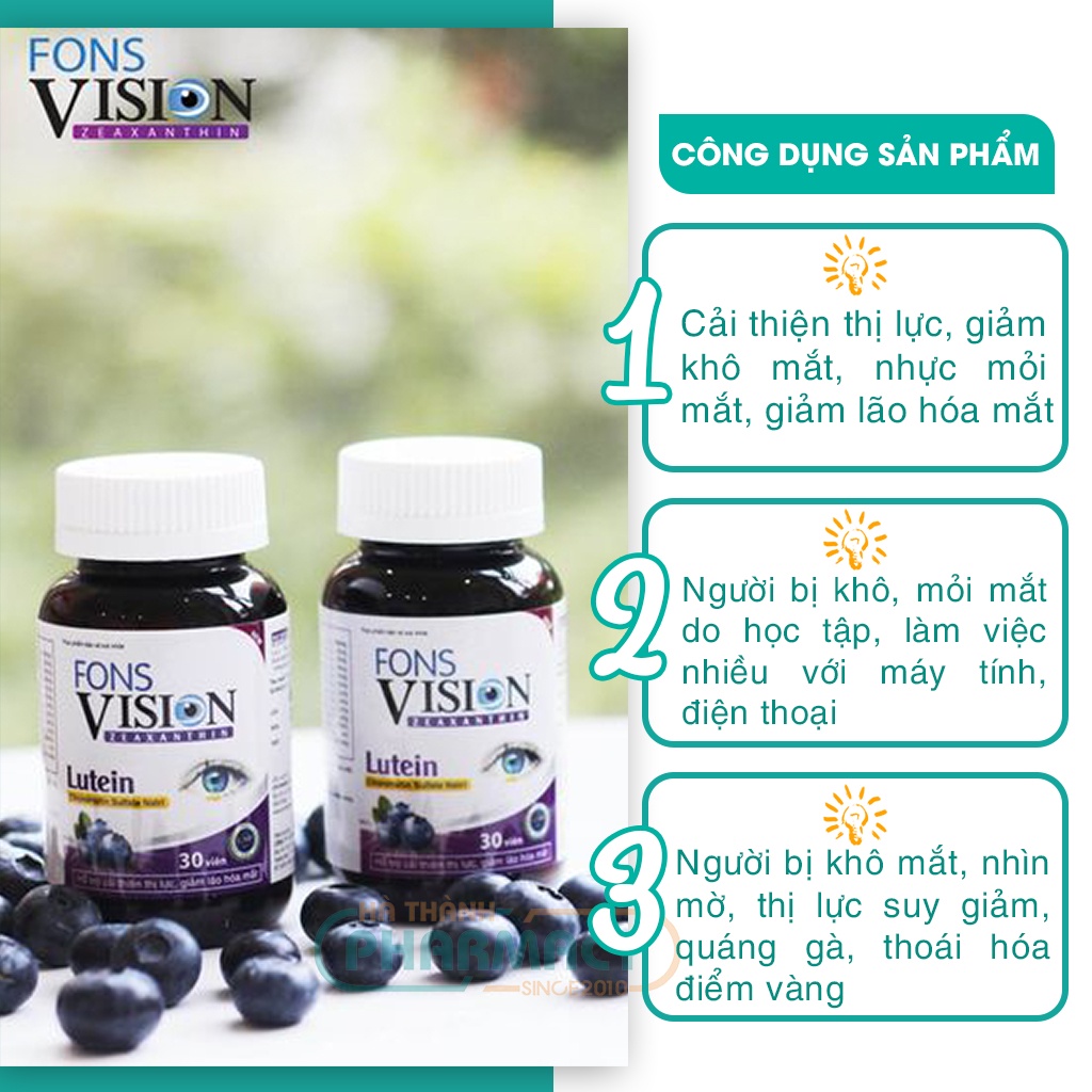 Viên uống bổ mắt Fons Vision cung cấp vitamin chăm sóc sức khỏe cho mắt sáng hết khô nhức mỏi mắt - Hộp 30 viên