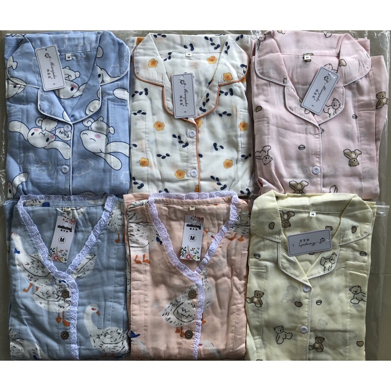 Pijama Sau Sinh Có Thiết Kế Cho Con Bú Tay Dài Quần Dài Chất Xô Mùa Hè