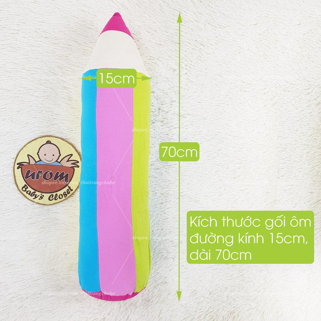 Gối ôm bút chì cho bé vải cotton cara thấm hút bông gòn Microfiber êm ái nhiều màu đáng yêu