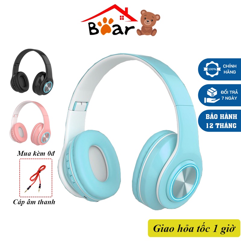 Tai nghe bluetooth không dây BearHome cao cấp, có micro chơi game, headphone bluetooth chụp tai có thể gập gọn tiện lợi