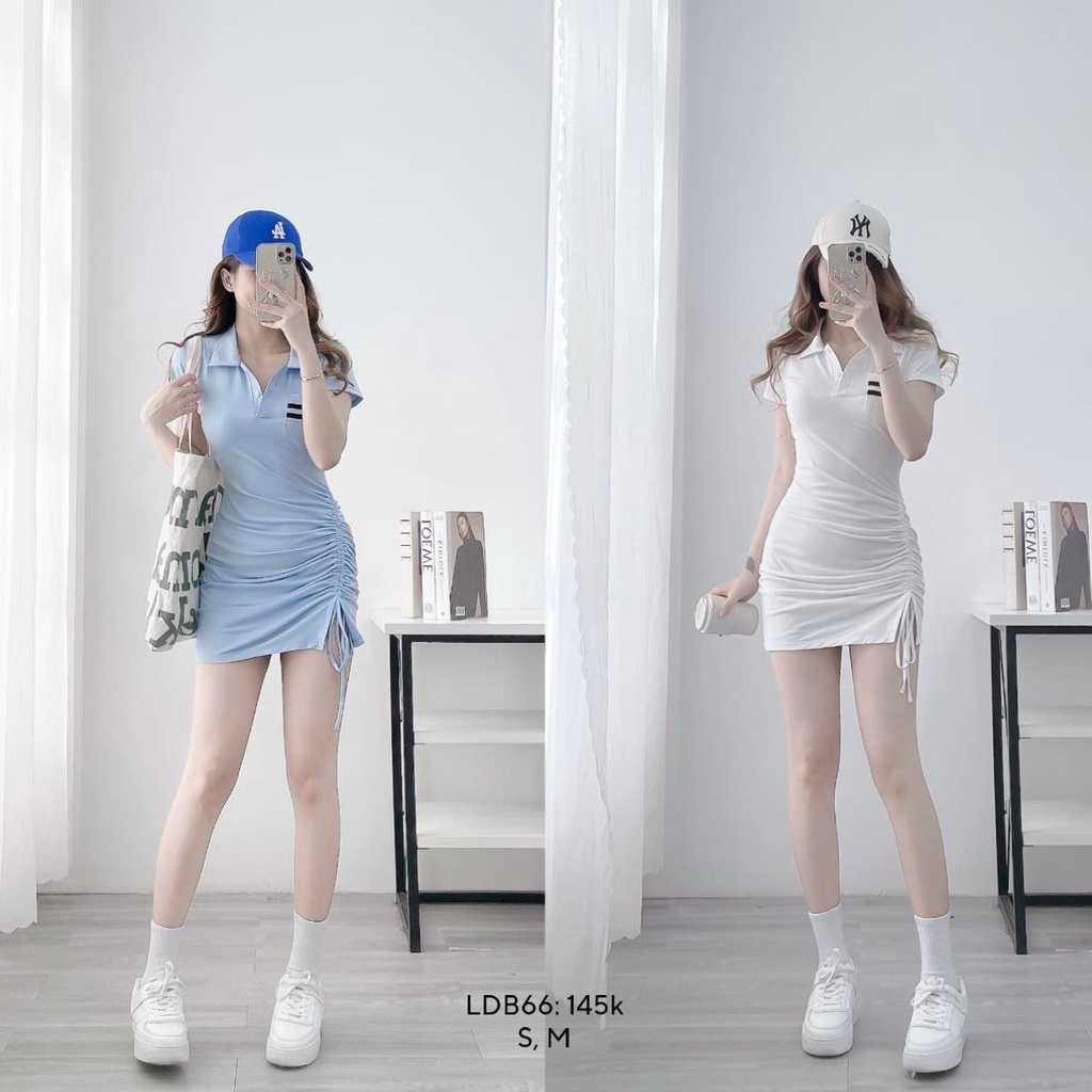 Đầm tici cổ sơmi phối túi sọc rút hông xẻ đùi LDB66 CHIBEST