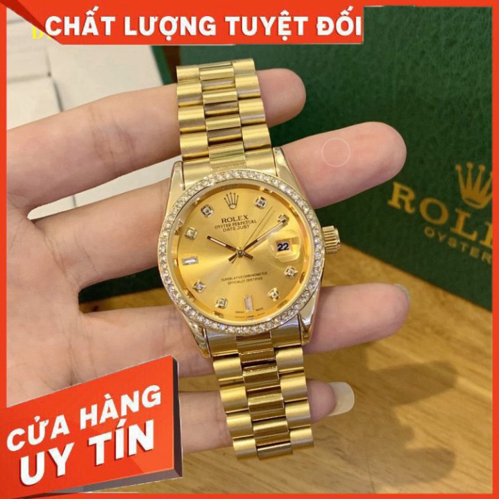 (Thẻ bảo hành 12 tháng) (Rolex.viền trơn) Đồng hồ nam ROLEX - hàng cao cấp -dây đúc đặc, không bay màu- Bảo hành 12 thán