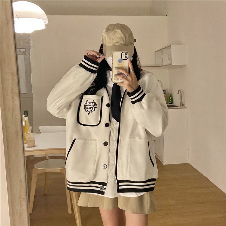 Áo Khoác Nỉ Bóng Chày Siêu Xinh Siêu Cá Tính, Mặc Đi Chơi Đi Học, Mix Sơ Mi và Chân Váy Chuẩn Style