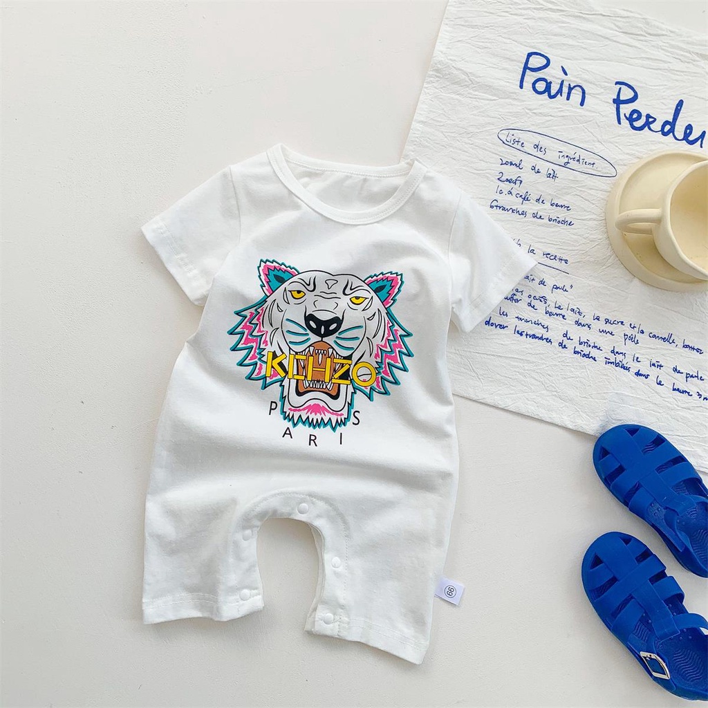 Áo Liền Quần Ngắn Tay In Hình Con Hổ Cho Bé