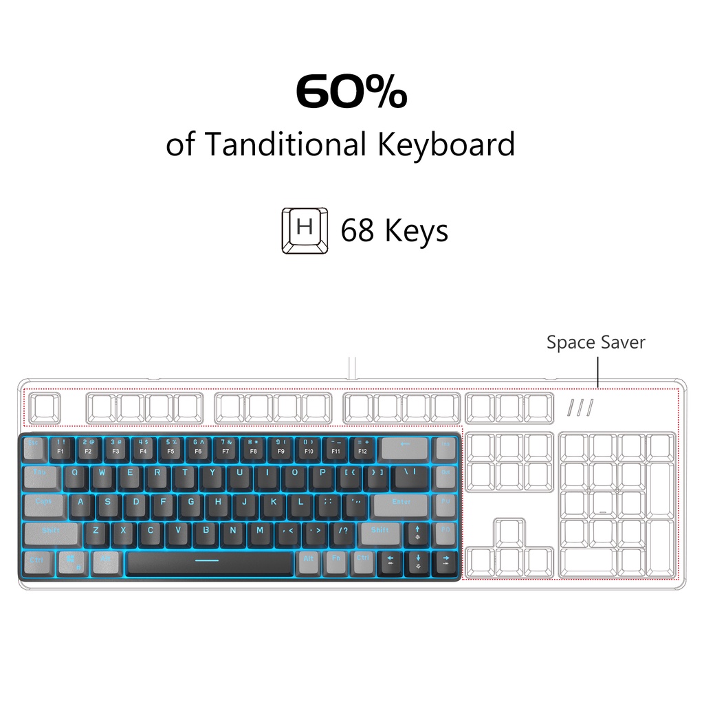Bàn Phím Cơ MAGEGEE MK-Box 68 Phím 60% Type-C Có Đèn LED Nền Dành Cho Laptop Windows Mac