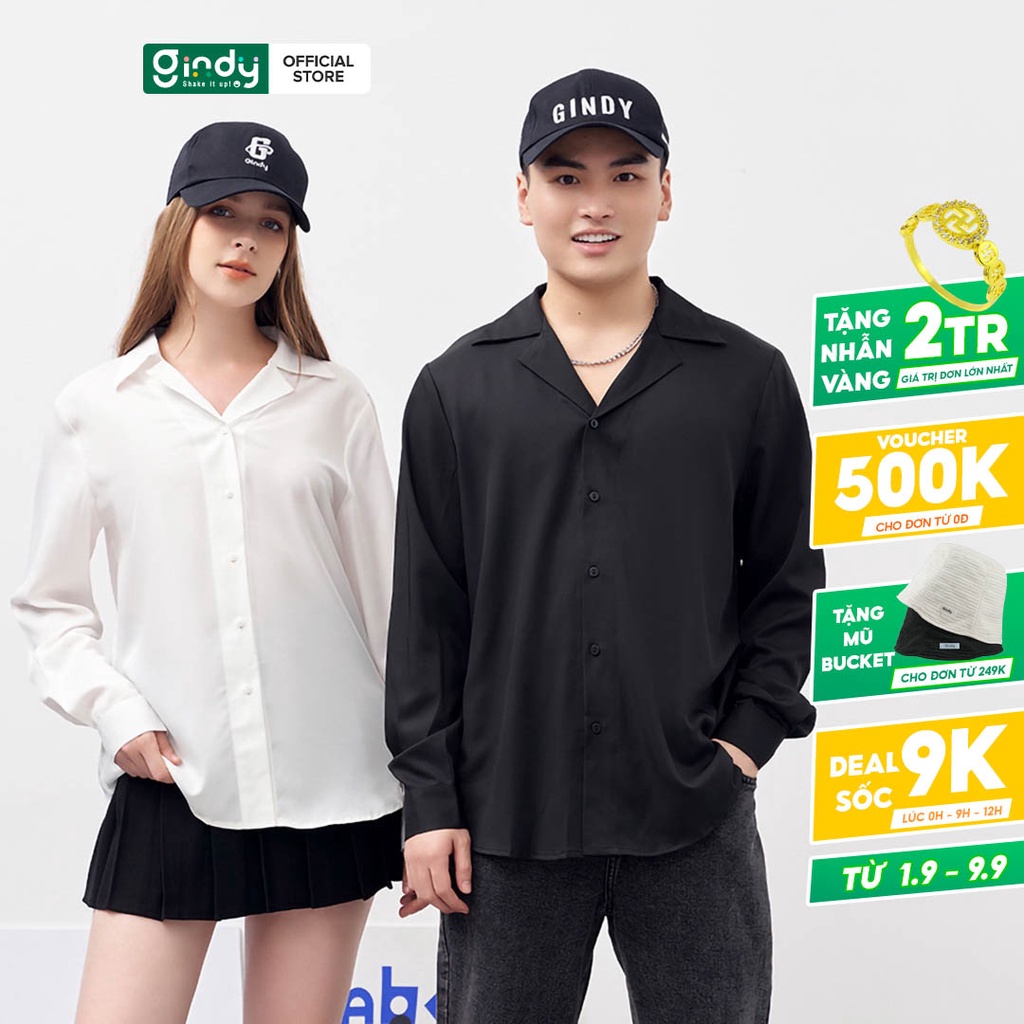 Áo sơ mi nam nữ form rộng pijama GINDY dài tay cổ vest chất vải lụa cao cấp phong cách Hàn Quốc A039