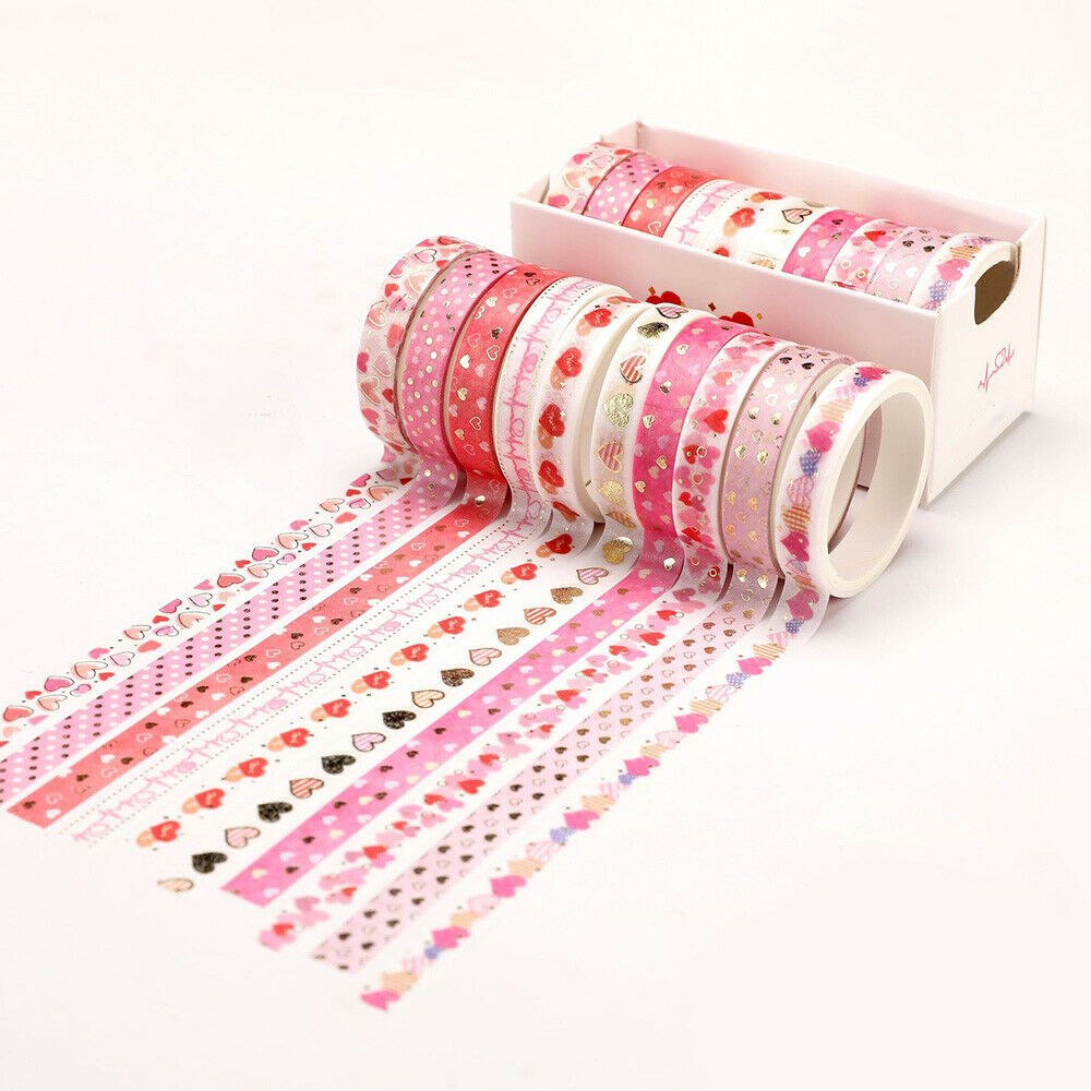 Hộp 10 Miếng Dán Washi Nhiều Màu Sắc Dùng Trang Trí Sổ Tay Diy