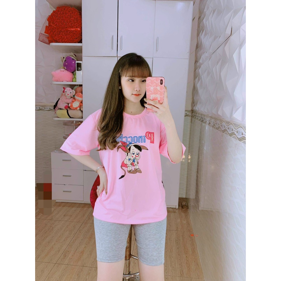 Set Bộ Đồ Nữ Mặc Nhà Dễ Thương Quần Short ngố thun ôm sát + Áo Phông PIOCCHIO Ullzang (Ảnh thật/Có Sẵn)