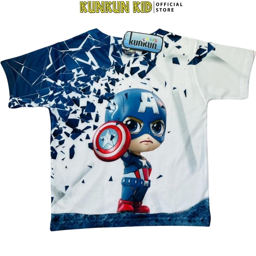 Quần áo bé trai size đại từ 10kg- 40kg chất thun lạnh in 3d hình đội trưởng mỹ captain america KunKun Kid TP437