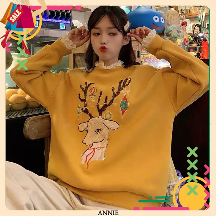 Áo Thun Nỉ 🍁 HÀNG CAO CẤP 🍁 Áo Thun Nỉ Tuần Lộc Cổ Phối Bèo Xinh Xắn - Đep - Trẻ Trung - Nặng Động