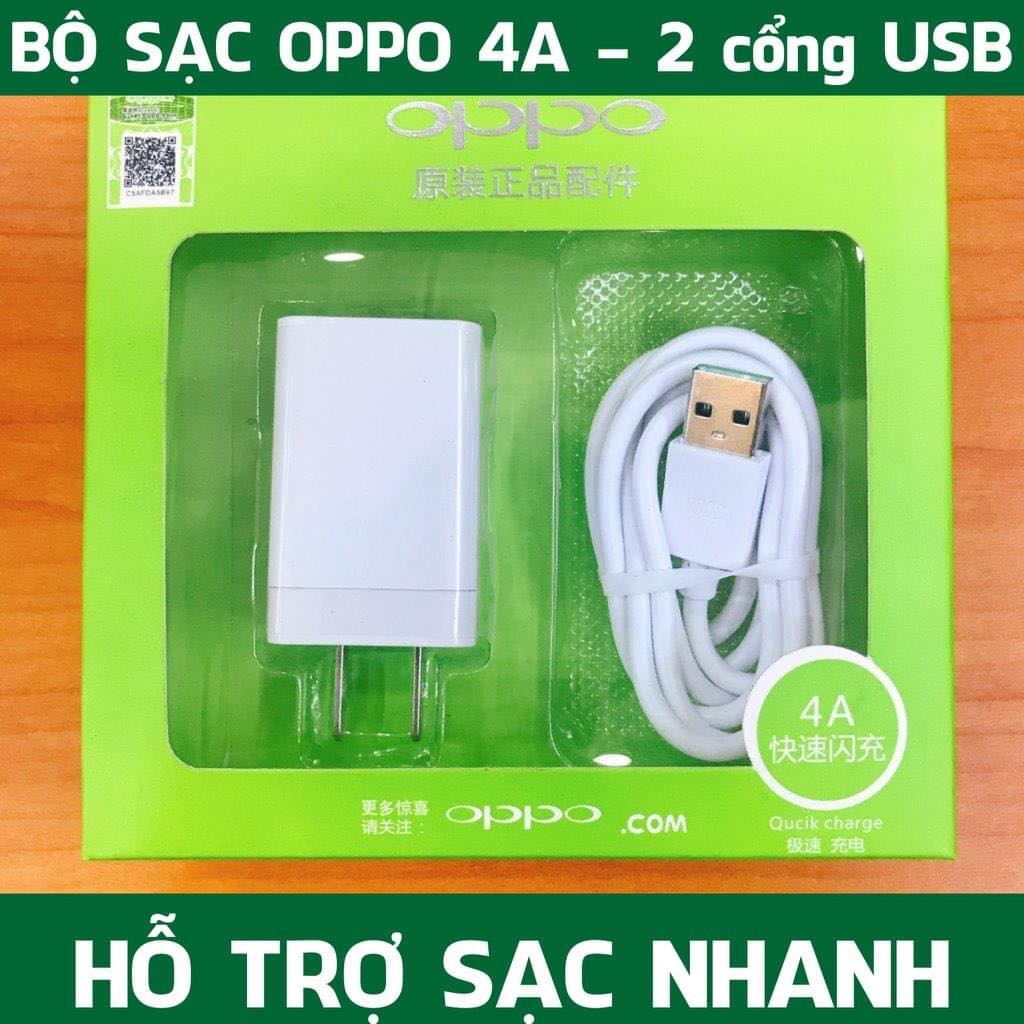 Bộ sạc nhanh Oppo F9 5V-4A 2 cổng sạc cho các đời máy Oppo chân sạc micro-usb bảo hành 6 tháng