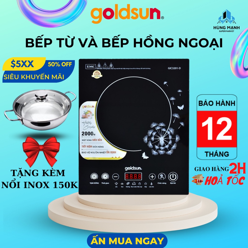 Bếp từ đơn Goldsun GIC3201-D và Bếp hồng ngoại đơn GIF3500-M - Bếp điện từ nấu lẩu, chiên, xào rán