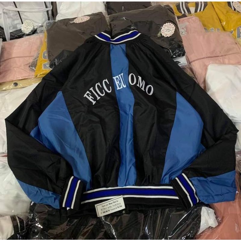 Áo khoác bomber lửng Chữ Ficce uomo dù 2 lớp form rộng nữ
