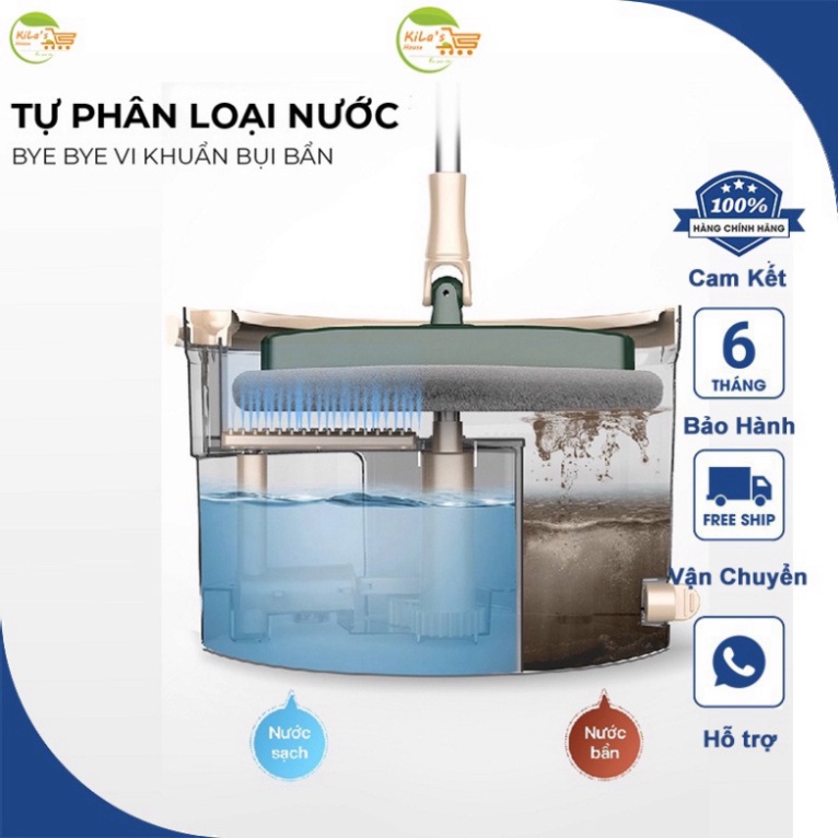 Bộ cây lau nhà thông minh K9 tự tách nước bẩn Chính Hãng xoay 360 độ